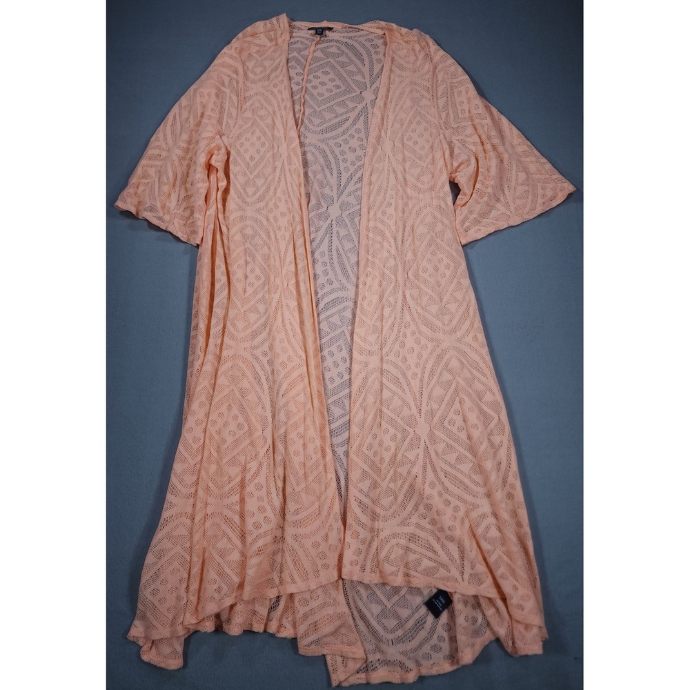 Torrid Lace Duster Kimono Cardigan 3/4 Sleeve Peachy Orange Size 3/4 3X/4X Boho